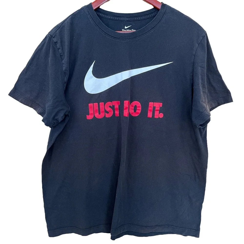 Nike T Shirt Mens XL Black Red Graphic Swoosh Just Do It Workout Gym
